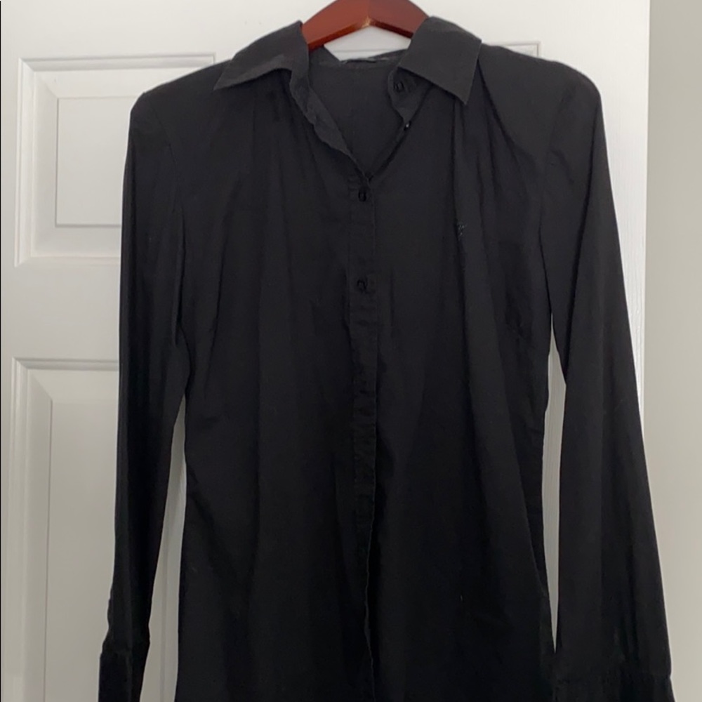 Black fitted button down shirt